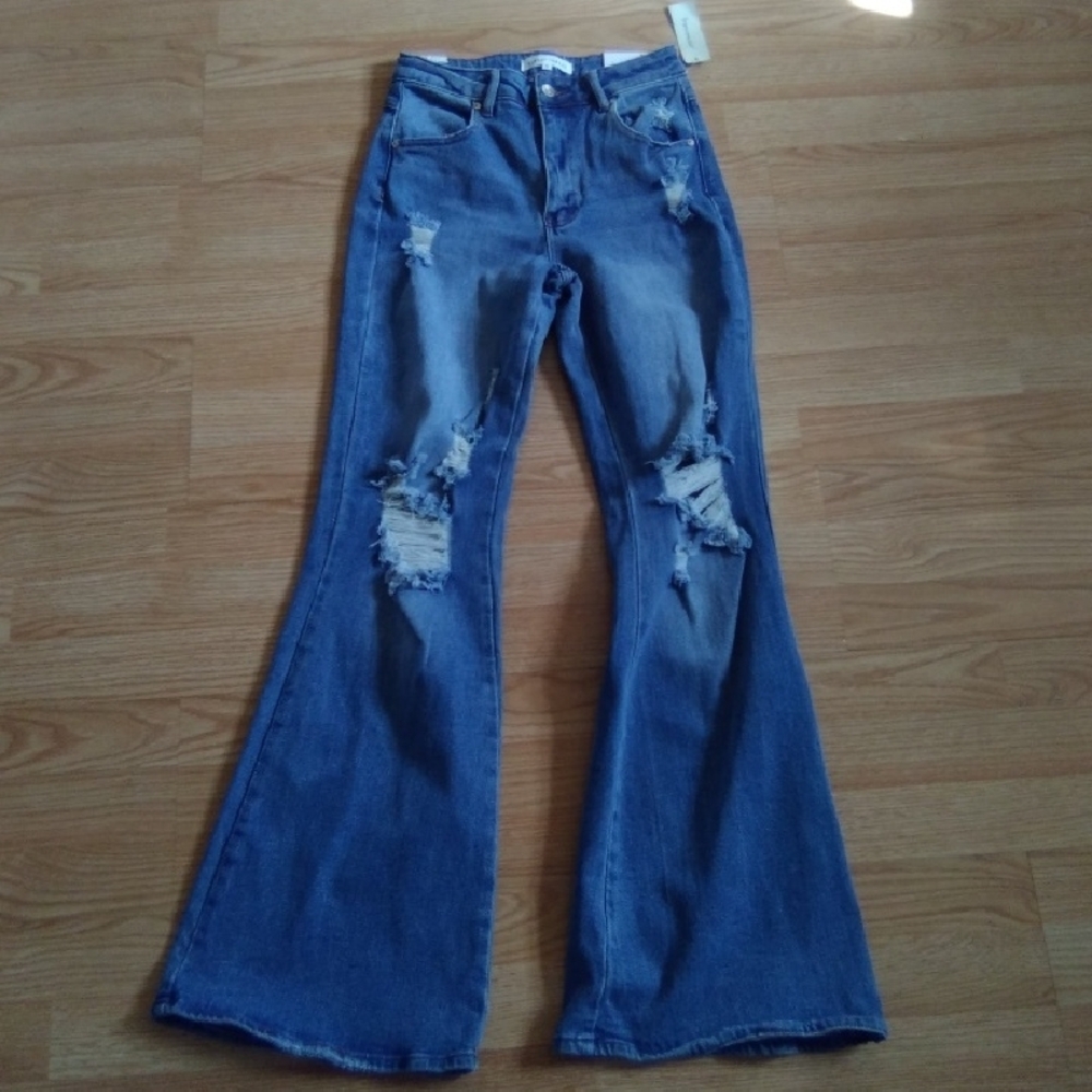 Distressed Blue Flare Jeans